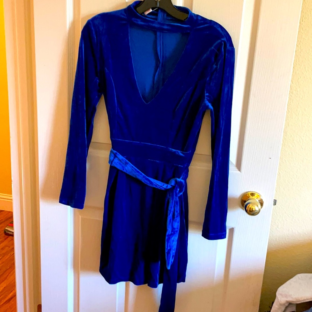 BRAND NEW, crushed velvet royal blue dress